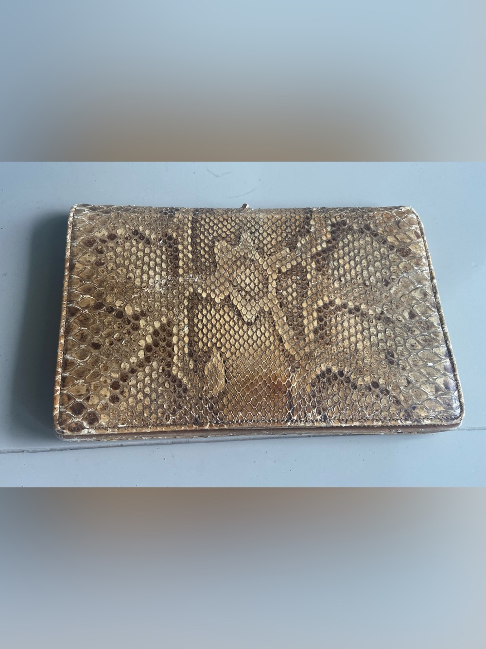 Vintage natural Snake-Embossed Women's Clutch with snap closure
